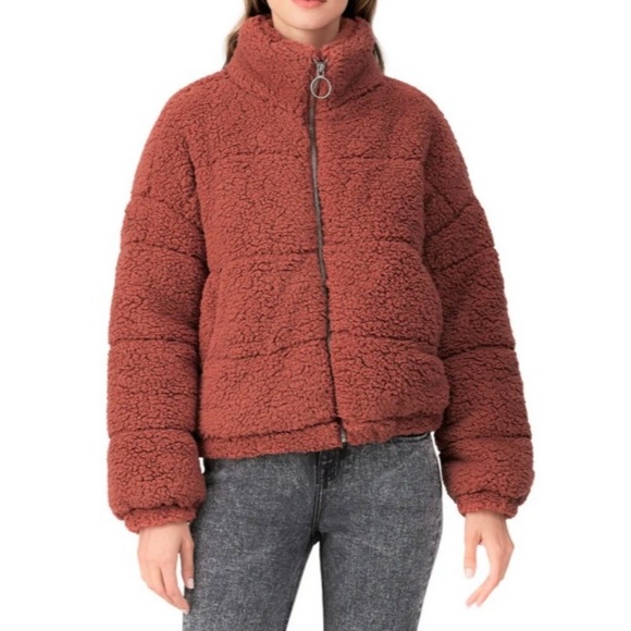 (A7) LOUNA Rust Sherpa Puffer Teddy Bear Jacket, Size Medium - Picture 4 of 15